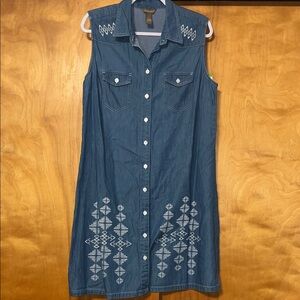 Bit & Bridle Sleeveless Denim Dress with Embroidered Details